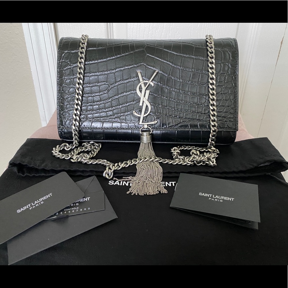 Authentic YSL Calfskin Crocodile EmbossedMonogram
